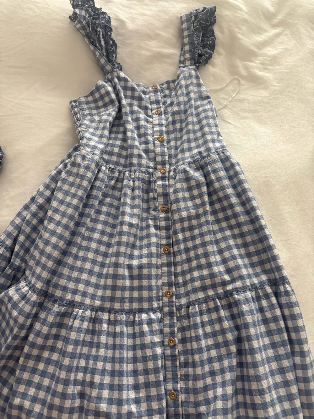 Mommy and me Blue Gingham Button-Front Ruffle Strap Dress size 10 women and 4t - Picture 3 of 3